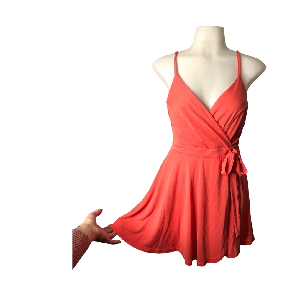 UO • Kimchi Blue | Coral spaghetti strap wrap romper •